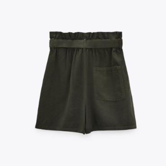 Zara NWT Baggy Paperbag Corduroy Green Tie Shorts 32/ 00 - Picture 5 of 12